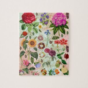 Vintage Botanical Flower illustrations Nature art  Jigsaw Puzzle