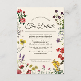 Vintage Botanical Flower Illustrations Wedding Enclosure Card