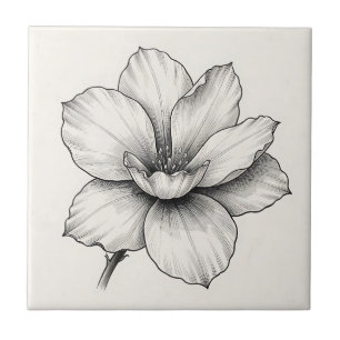 Vintage Botanical Flower Ink Sketch Line Ceramic Tile