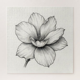 Vintage Botanical Flower Ink Sketch Line Jigsaw Puzzle