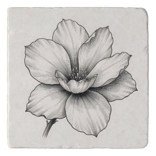 Vintage Botanical Flower Ink Sketch Line Trivet
