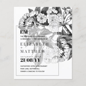 Vintage Botanical Flower Linart Wedding Invitation