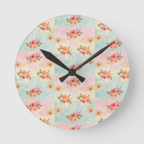 Vintage Botanical Flower Pattern Decorative Wall C Round Clock