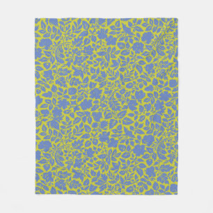 Vintage Botanical Flower Pattern in Lime and Blue Fleece Blanket