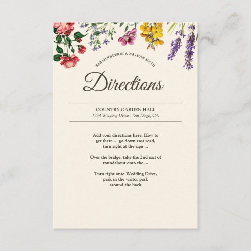 Vintage Botanical Flower Wedding Directions Info Enclosure Card