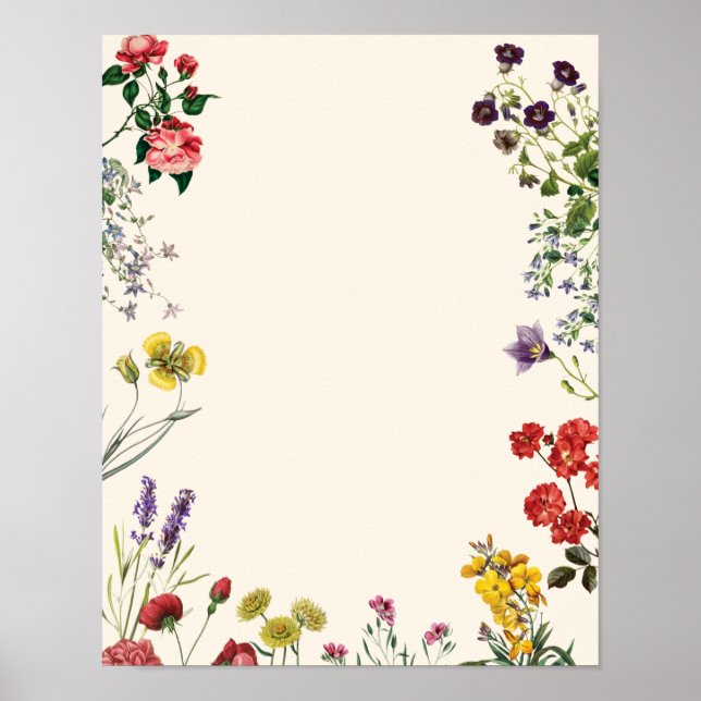 Vintage Botanical Flower Wedding Photo Mat Poster (Front)