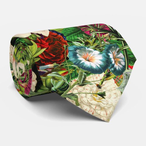 Vintage Botanical Flowers Bees and Butterflies Neck Tie