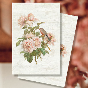 Vintage Botanical Flowers Birds Ephemera Decoupage Tissue Paper