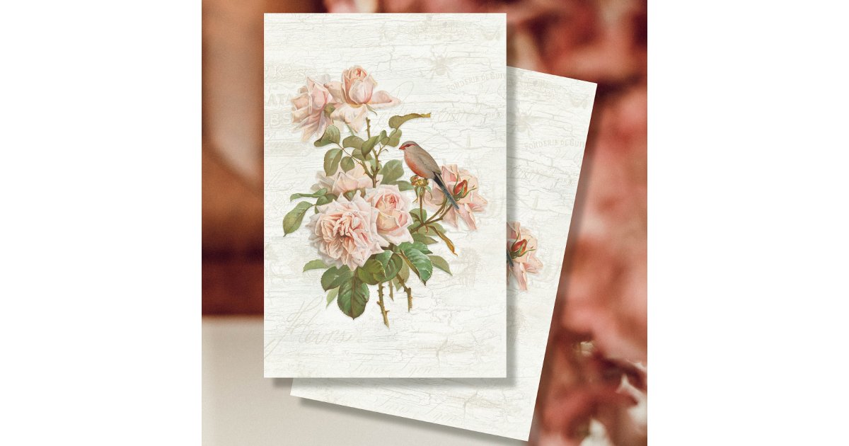 Vintage Botanical Flowers Birds Ephemera Decoupage Tissue Paper | Zazzle
