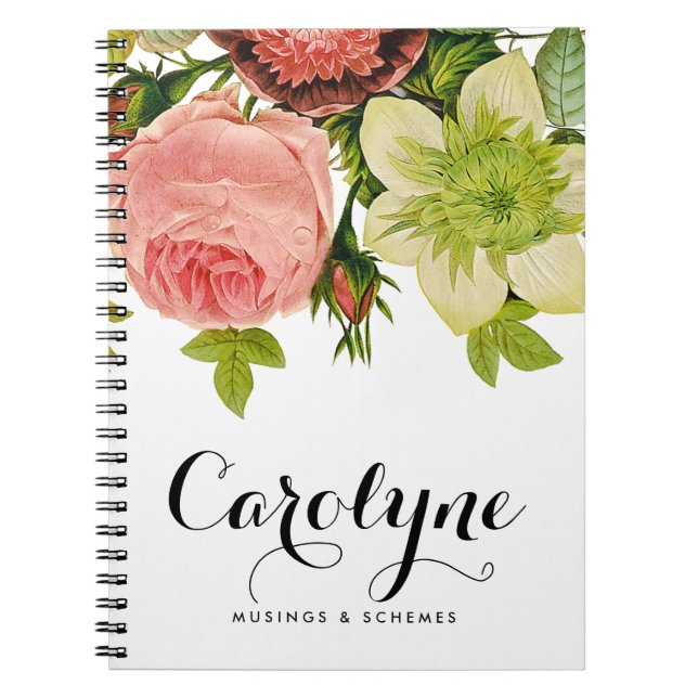 Vintage Botanical Flowers Calligraphy Personalized Notebook (Front)