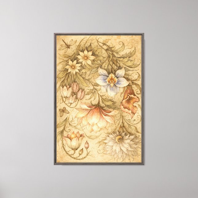 Vintage Botanical Flowers Illustration Canvas Print (Front)
