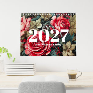 Vintage Botanical Flowers Monthly 2027 Calendar
