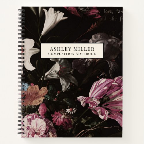 Vintage Botanical Flowers Personalized Composition Notebook