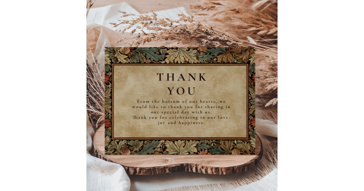 Vintage Botanical Foliage Wedding Thank You Card | Zazzle