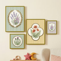 Vintage Botanical Foxglove and Bluebells Purple