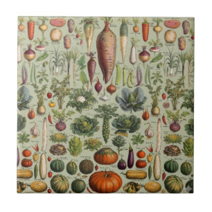 vintage botanical French garden vegetables Ceramic Tile