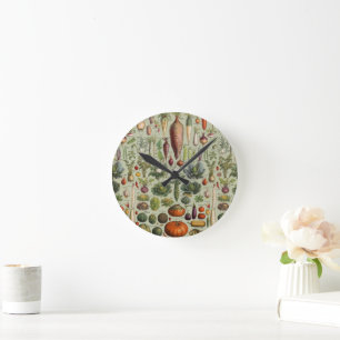 vintage botanical French garden vegetables Round Clock