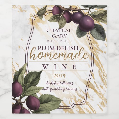 Vintage botanical fruit plum branch personalized wine label