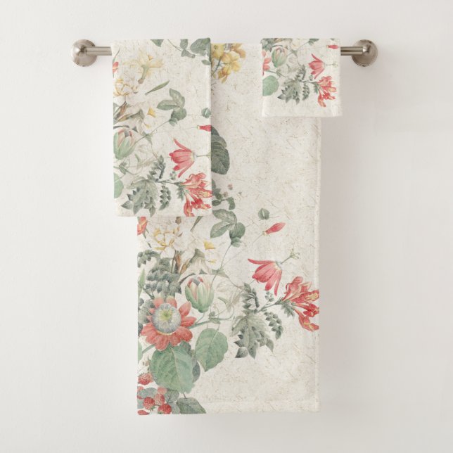 Vintage Botanical Garden Flowers Bath Towel Set (Insitu)