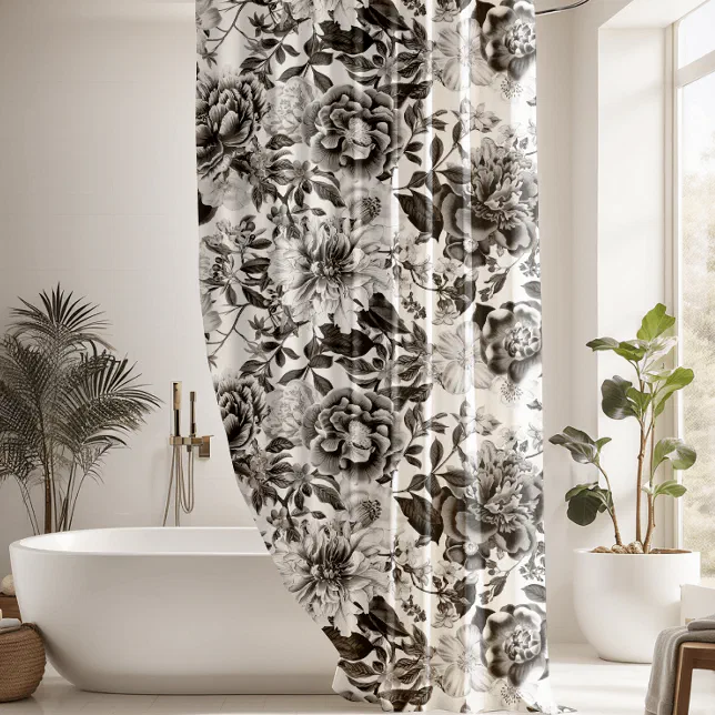 Vintage Botanical Garden Flowers Pattern Shower Curtain