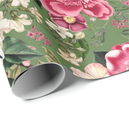 Vintage Botanical Garden Flowers Pattern Wrapping Paper