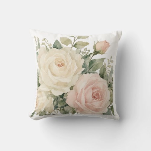 Vintage Botanical Garden Roses & Butterflies Throw Pillow