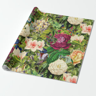 Vintage Botanical Garden With Bees and Butterflies Wrapping Paper