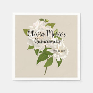 Vintage Botanical Gardenia Floral Quinceañera Napkins