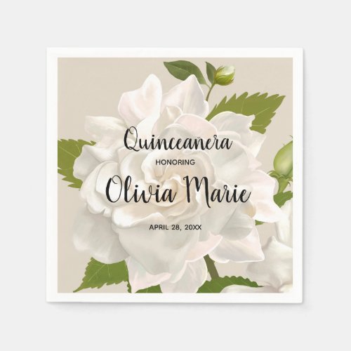 Vintage Botanical Gardenia Floral Quinceaera Napkins