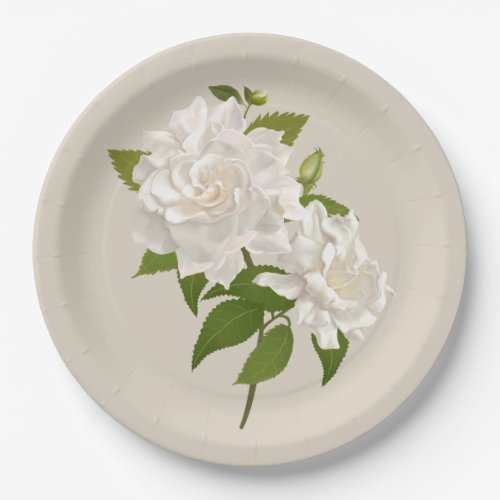 Vintage Botanical Gardenia Floral Quinceaera Paper Plates