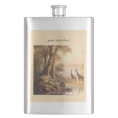 Vintage botanical giraffes cusomizable  flask