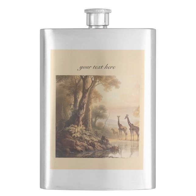 Vintage botanical giraffes, cusomizable  flask (Front)