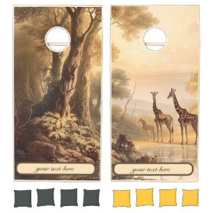 Vintage botanical giraffes, customizable cornhole set