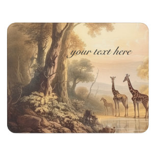 Vintage botanical giraffes, customizable door sign