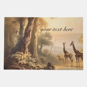 Vintage botanical giraffes, customizable doormat
