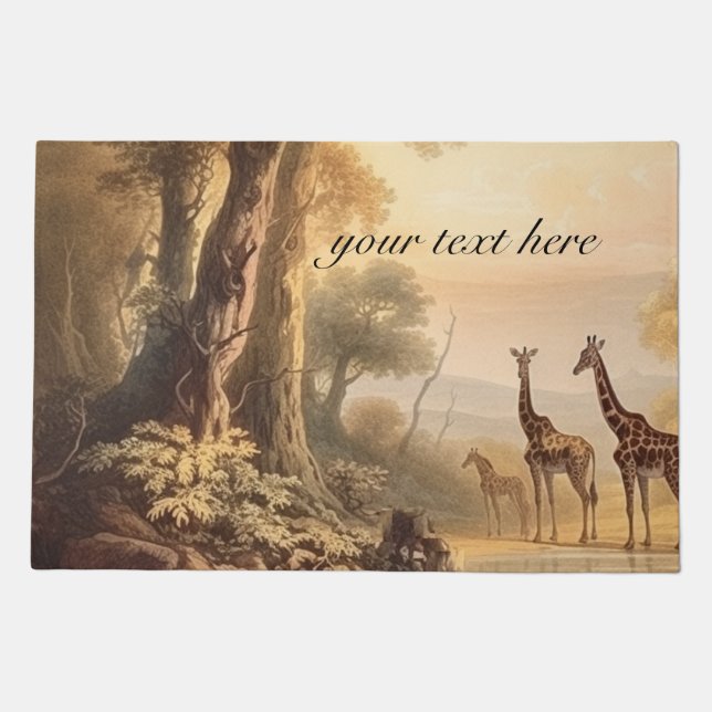 Vintage botanical giraffes, customizable  doormat (Front)