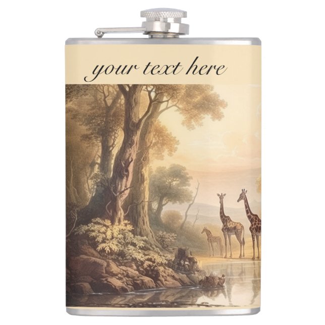 Vintage botanical giraffes customizable  flask (Front)