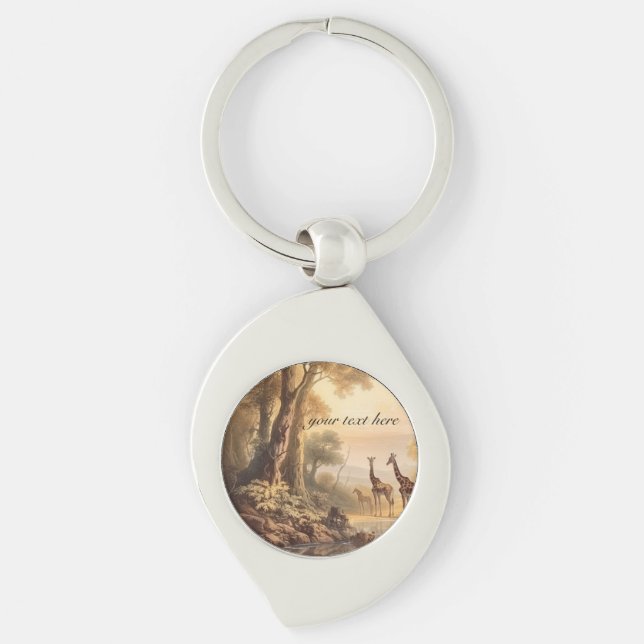 Vintage botanical giraffes, customizable  keychain (Front)