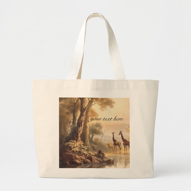 Vintage botanical giraffes, customizable   large tote bag (Front)