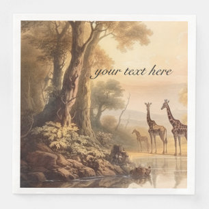 Vintage botanical giraffes, customizable paper dinner napkins