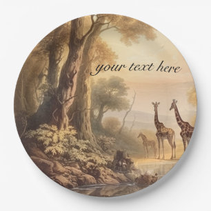 Vintage botanical giraffes, customizable paper plates