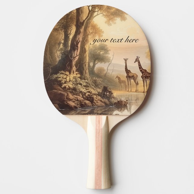 Vintage botanical giraffes, customizable  ping pong paddle (Front)