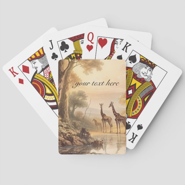 Vintage botanical giraffes, customizable  poker cards (Back)