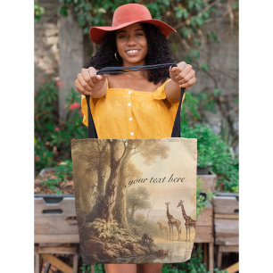 Vintage botanical giraffes, customizable  tote bag