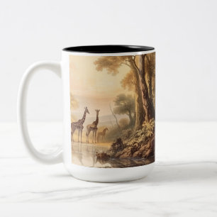 Vintage botanical giraffes, customizable Two-Tone coffee mug