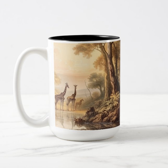 Vintage botanical giraffes, customizable  Two-Tone coffee mug (Left)