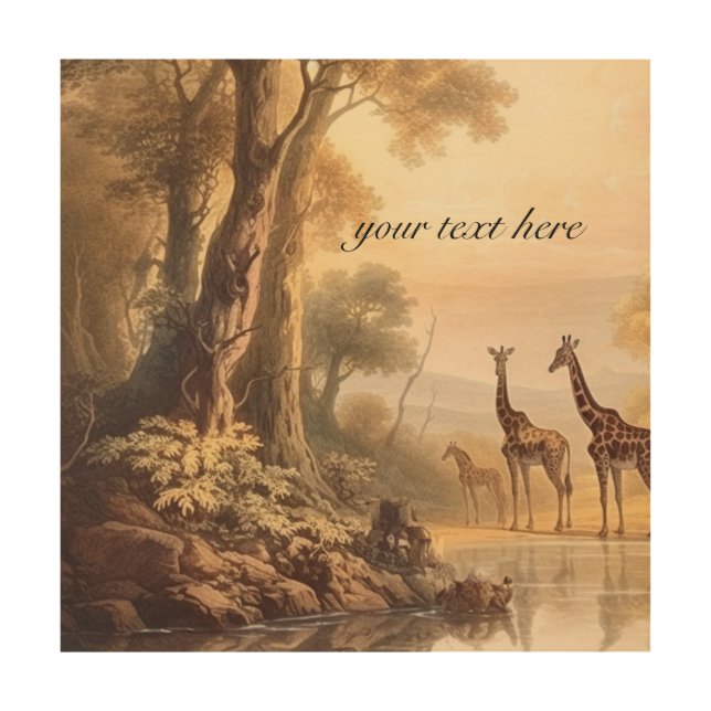 Vintage botanical giraffes, customizable  wood wall art (Front)