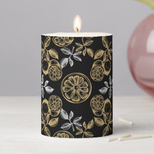 Vintage Botanical Gold And Silver Print Pillar Candle