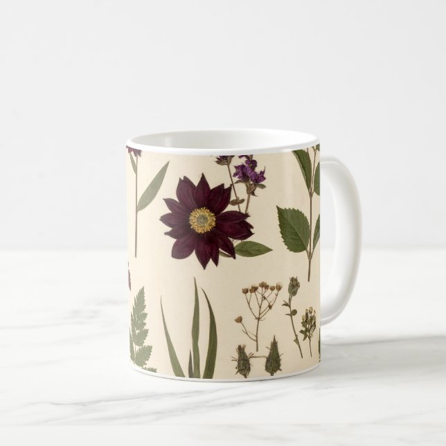 Vintage Botanical Gothic Library Cushion Coffee Mug (Front Right)