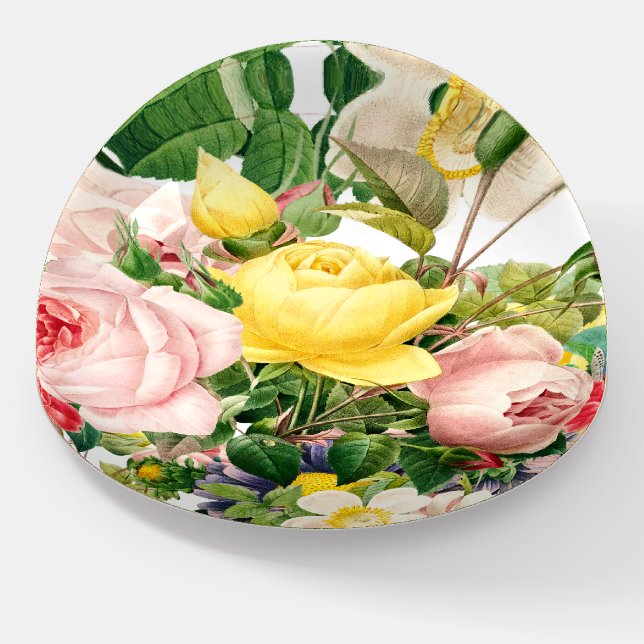 Vintage Botanical Grandmother Rose Garden Paperweight (Angled)